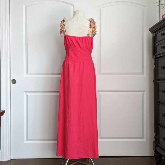 Free People Dress Maxi Multicolor Tie Straps Sleeveless Linen Hot Pink 10 NWT - Picture 7 of 14